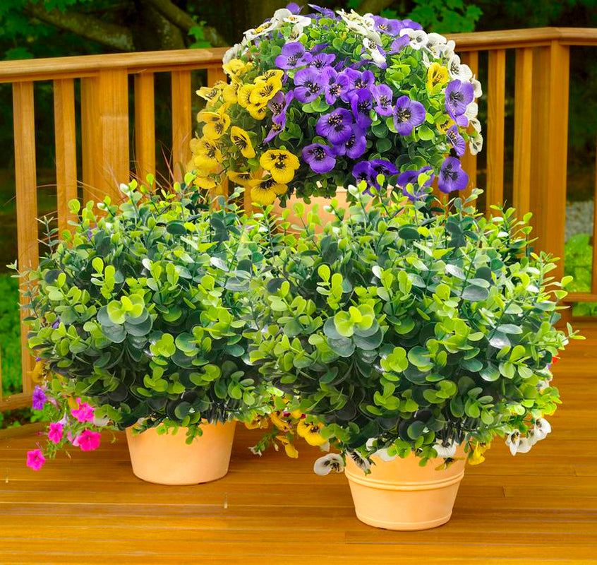 THINKTRAL 16 Pcs Artificial Eucalyptus Boxwood Plants - Outdoor UV Resistant Fake Plants for Porch, Garden, and Patio Decor