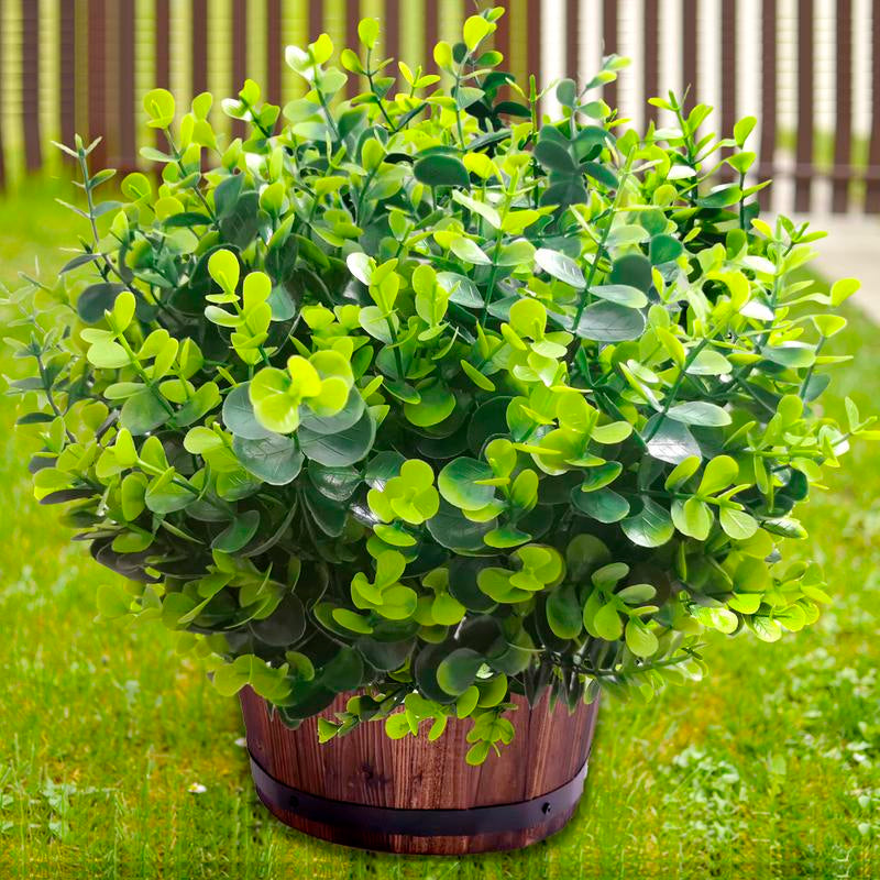 THINKTRAL 16 Pcs Artificial Eucalyptus Boxwood Plants - Outdoor UV Resistant Fake Plants for Porch, Garden, and Patio Decor