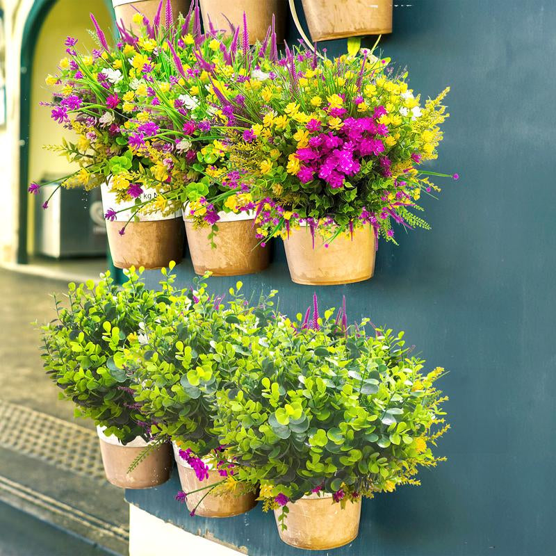 THINKTRAL 16 Pcs Artificial Eucalyptus Boxwood Plants - Outdoor UV Resistant Fake Plants for Porch, Garden, and Patio Decor