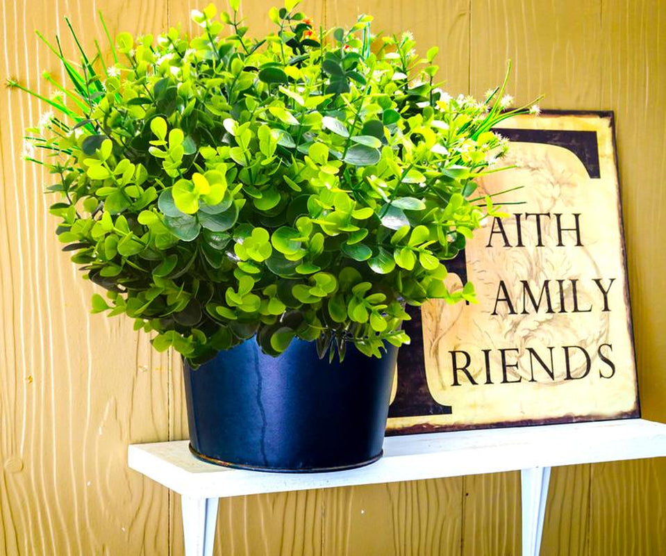 THINKTRAL 16 Pcs Artificial Eucalyptus Boxwood Plants - Outdoor UV Resistant Fake Plants for Porch, Garden, and Patio Decor