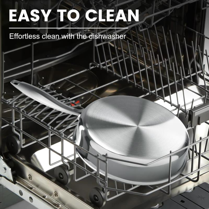 ATSENT Hybrid Non-Stick Frying Pan with Lid, 11" Stainless Steel Skillet, Induction & All Cooktops Compatible, Dishwasher & Oven Safe, Non-Toxic Aluminium Cookware