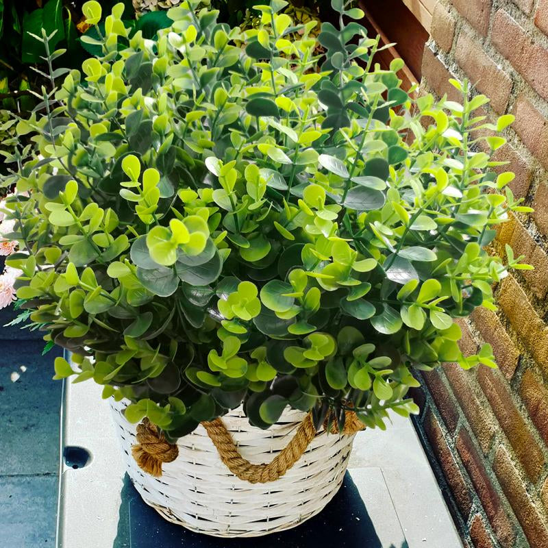 THINKTRAL 16 Pcs Artificial Eucalyptus Boxwood Plants - Outdoor UV Resistant Fake Plants for Porch, Garden, and Patio Decor