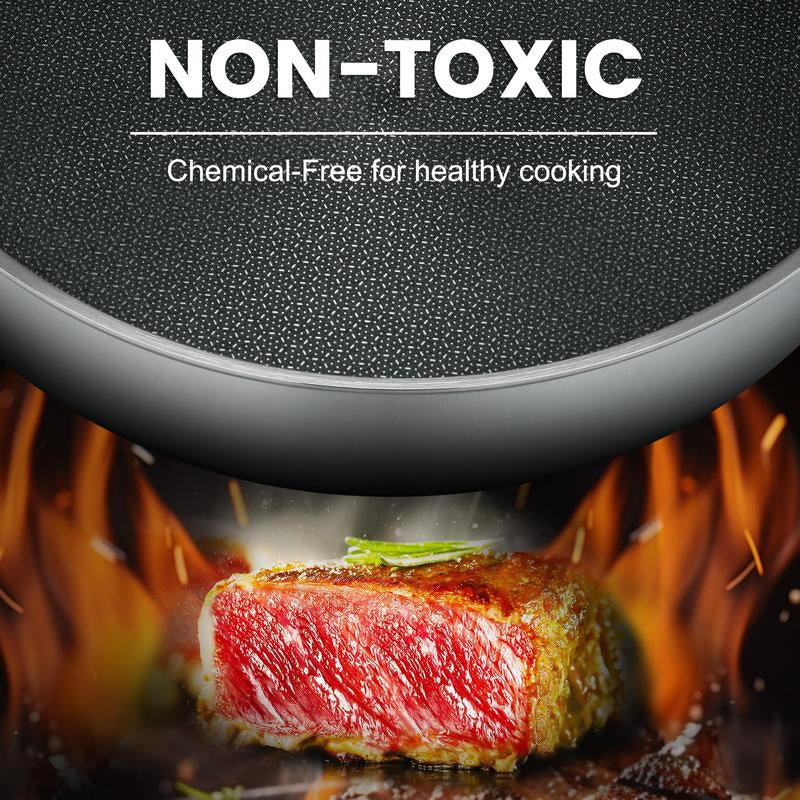 ATSENT Hybrid Non-Stick Frying Pan with Lid, 11" Stainless Steel Skillet, Induction & All Cooktops Compatible, Dishwasher & Oven Safe, Non-Toxic Aluminium Cookware