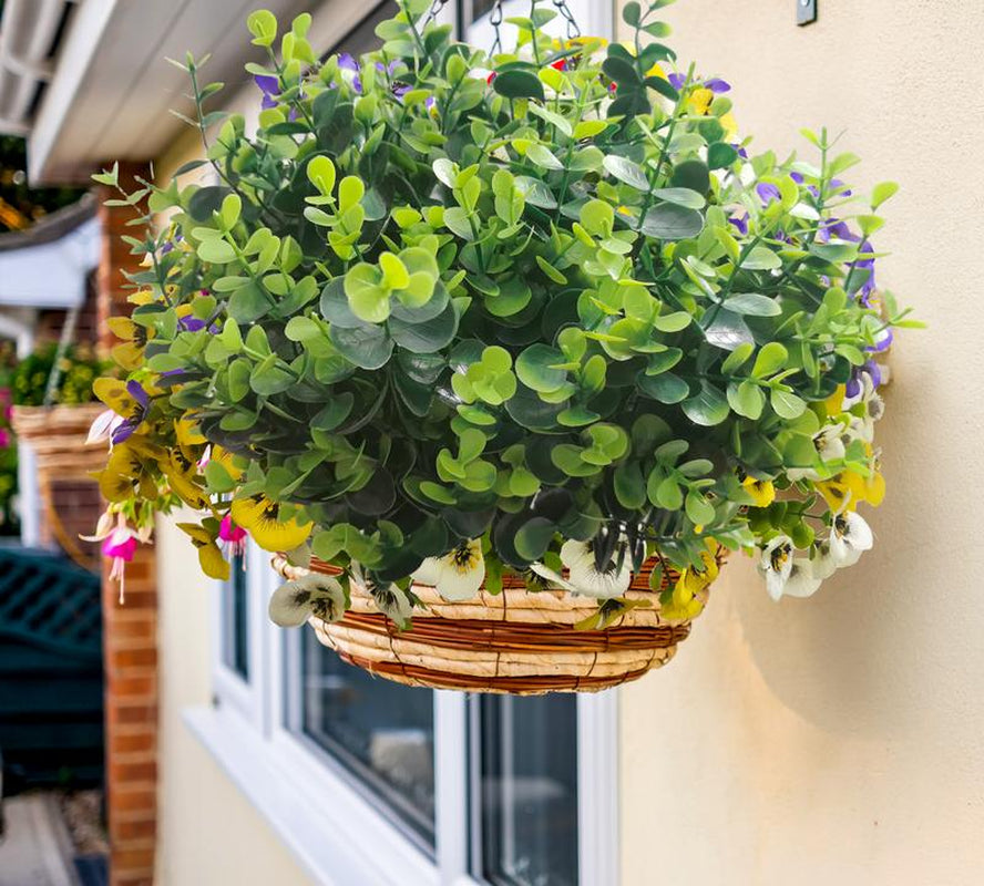 THINKTRAL 16 Pcs Artificial Eucalyptus Boxwood Plants - Outdoor UV Resistant Fake Plants for Porch, Garden, and Patio Decor