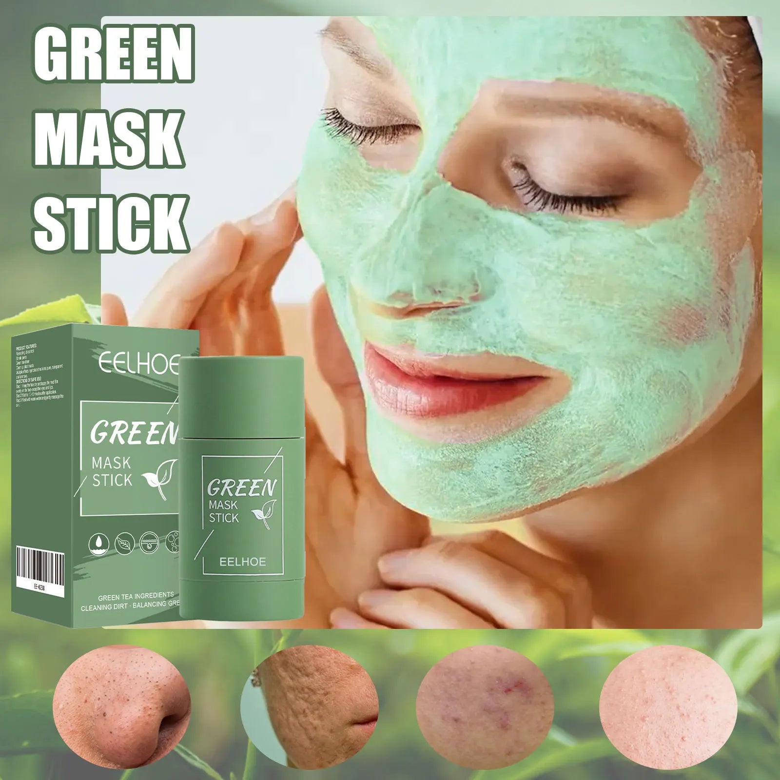 EELHOE Green Tea Mask Stick Refreshing Oil Control Shrink Pores Green Tea Clean Clean Up Blackheads Reproduce The Skin's Pure