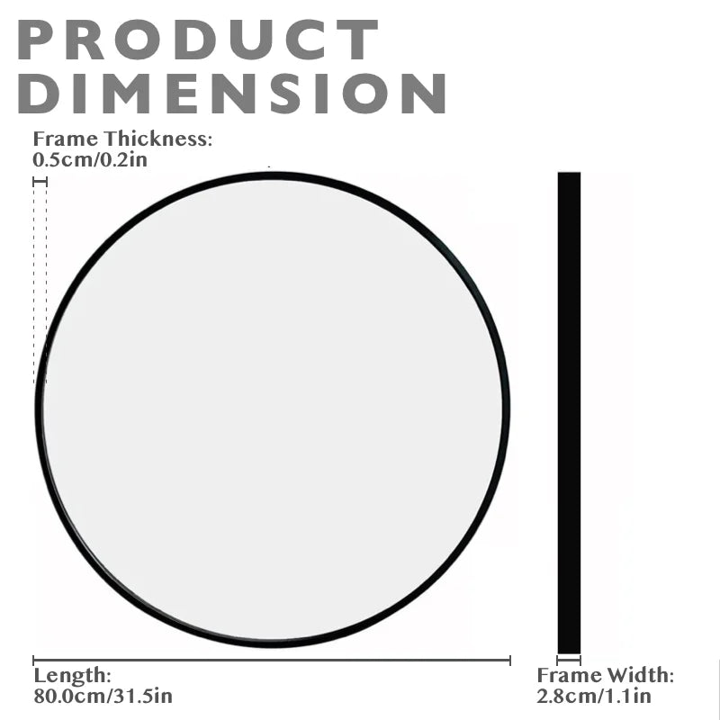 40/60/80cm Round Wall Mirror Black Nordic Style
