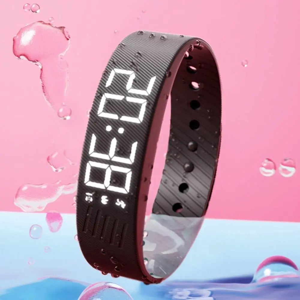LED Digital Alarm Clock Watch Adjustable Snooze-proof Alarm Bracelet with Running Pedometer Waterproof Vibrating Alarm