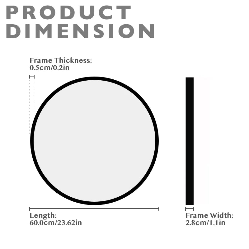 40/60/80cm Round Wall Mirror Black Nordic Style