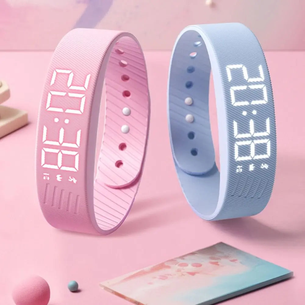 LED Digital Alarm Clock Watch Adjustable Snooze-proof Alarm Bracelet with Running Pedometer Waterproof Vibrating Alarm
