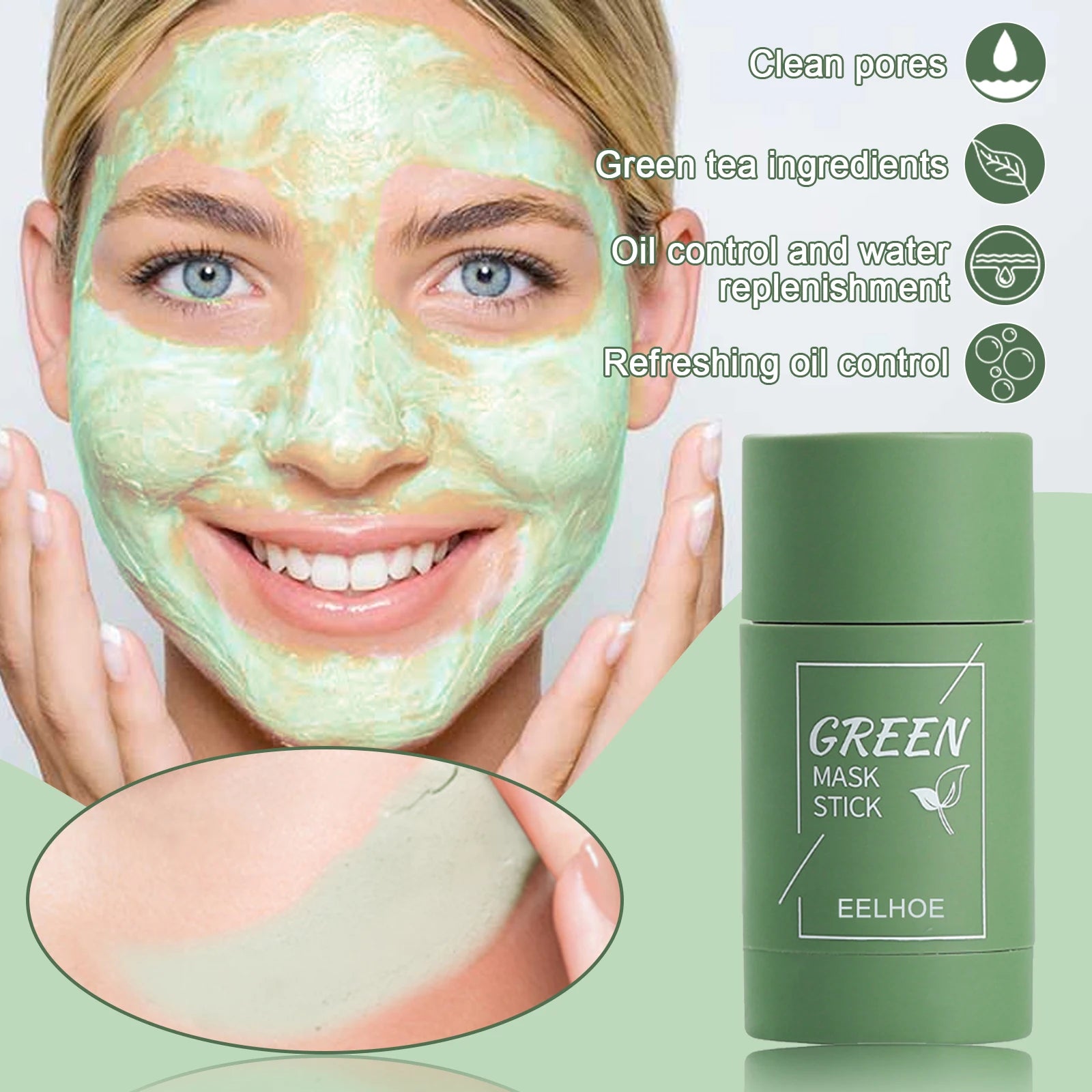 EELHOE Green Tea Mask Stick Refreshing Oil Control Shrink Pores Green Tea Clean Clean Up Blackheads Reproduce The Skin's Pure