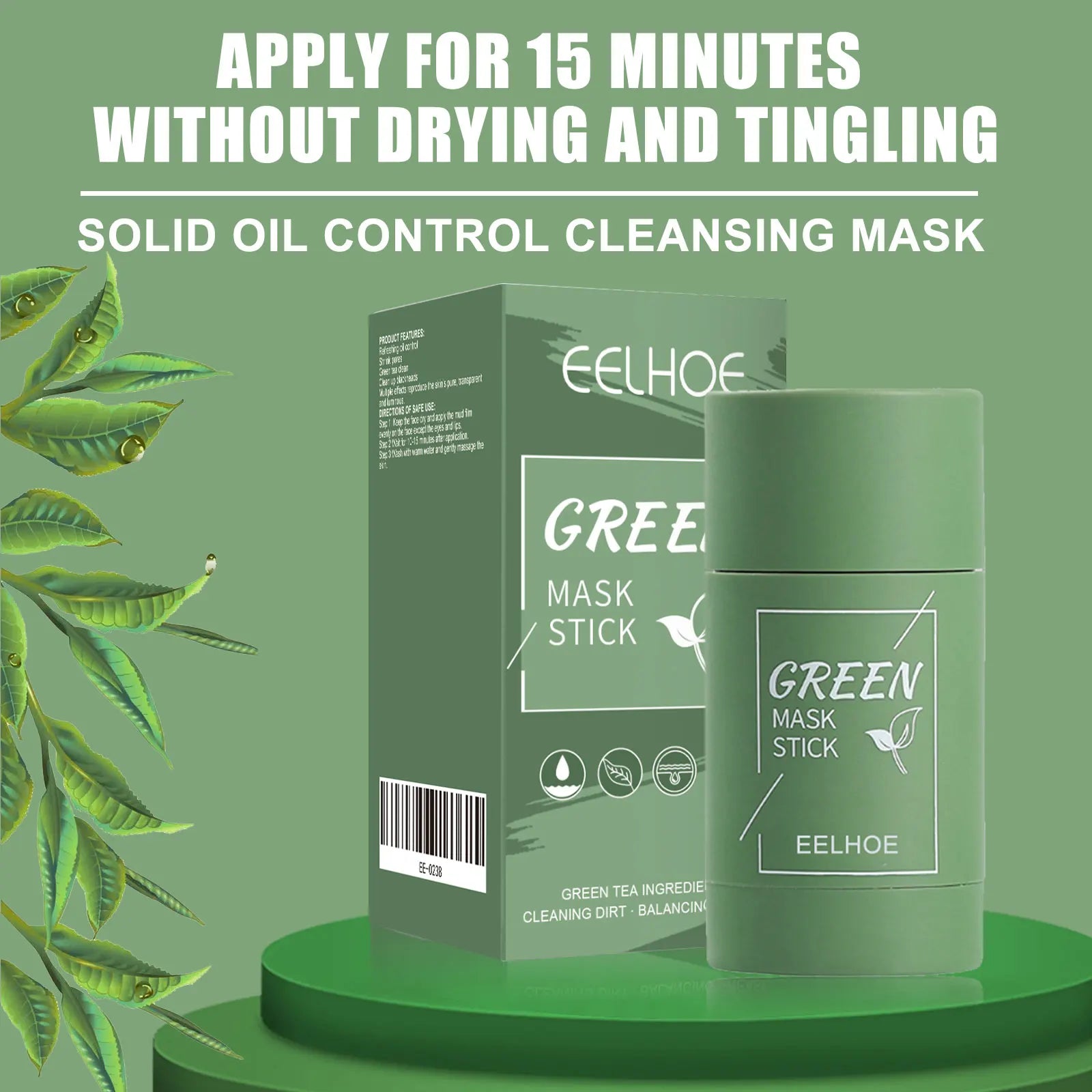 EELHOE Green Tea Mask Stick Refreshing Oil Control Shrink Pores Green Tea Clean Clean Up Blackheads Reproduce The Skin's Pure