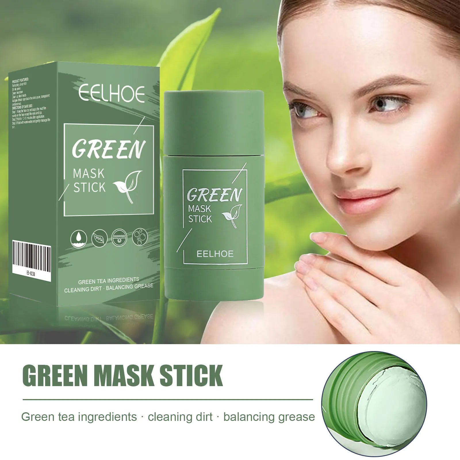 EELHOE Green Tea Mask Stick Refreshing Oil Control Shrink Pores Green Tea Clean Clean Up Blackheads Reproduce The Skin's Pure