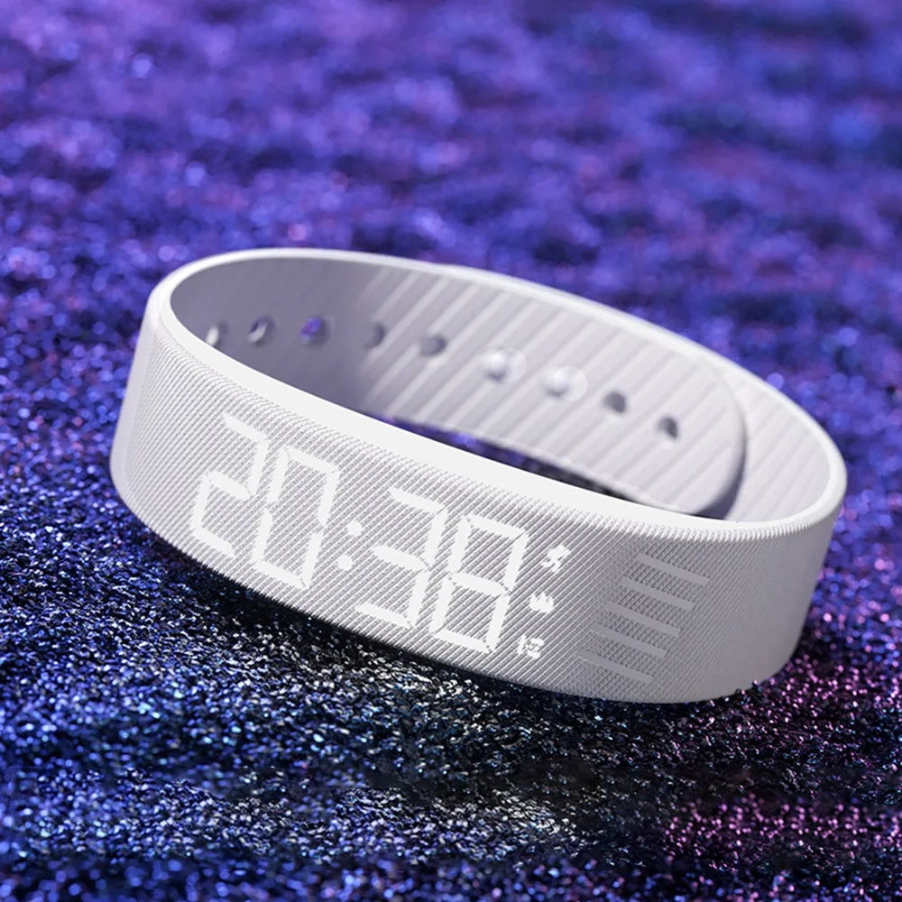 LED Digital Alarm Clock Watch Adjustable Snooze-proof Alarm Bracelet with Running Pedometer Waterproof Vibrating Alarm