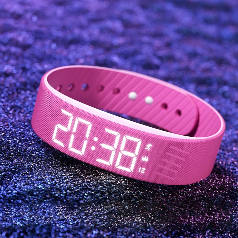 LED Digital Alarm Clock Watch Adjustable Snooze-proof Alarm Bracelet with Running Pedometer Waterproof Vibrating Alarm