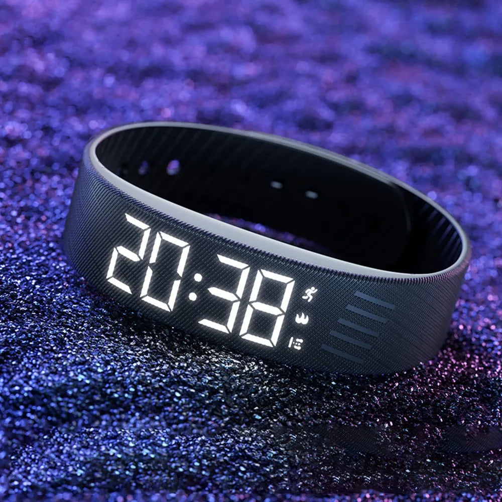LED Digital Alarm Clock Watch Adjustable Snooze-proof Alarm Bracelet with Running Pedometer Waterproof Vibrating Alarm