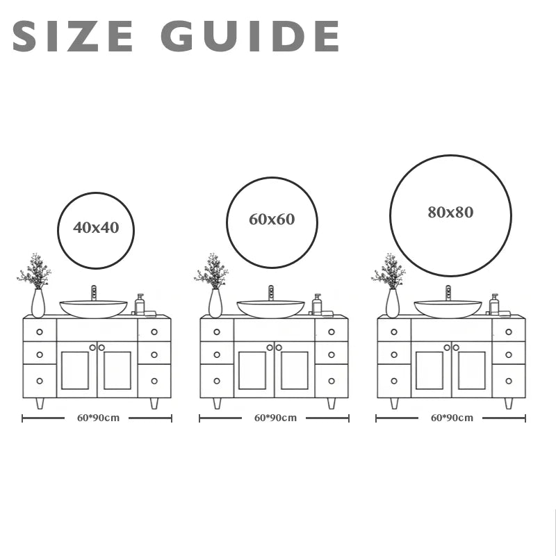 40/60/80cm Round Wall Mirror Black Nordic Style