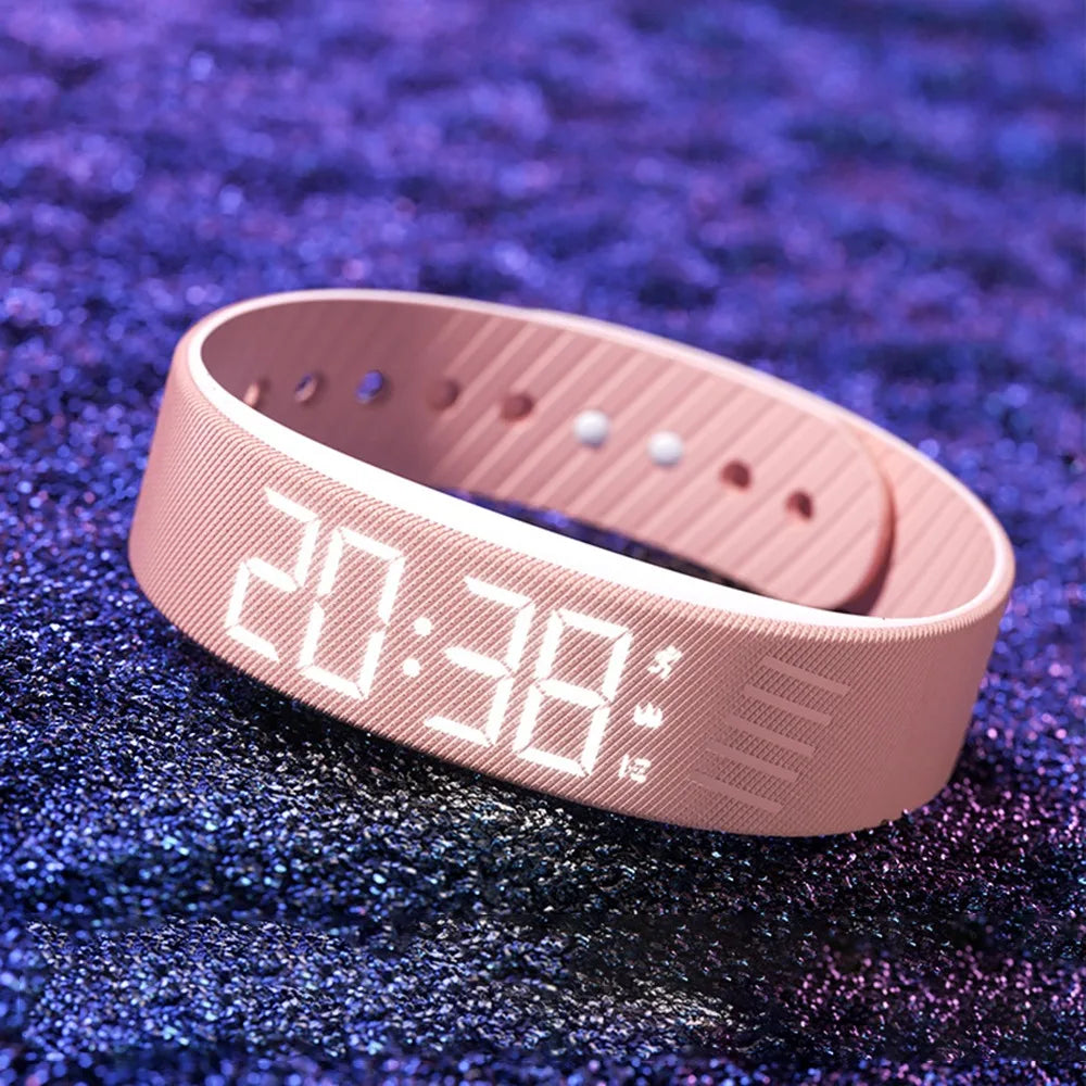 LED Digital Alarm Clock Watch Adjustable Snooze-proof Alarm Bracelet with Running Pedometer Waterproof Vibrating Alarm