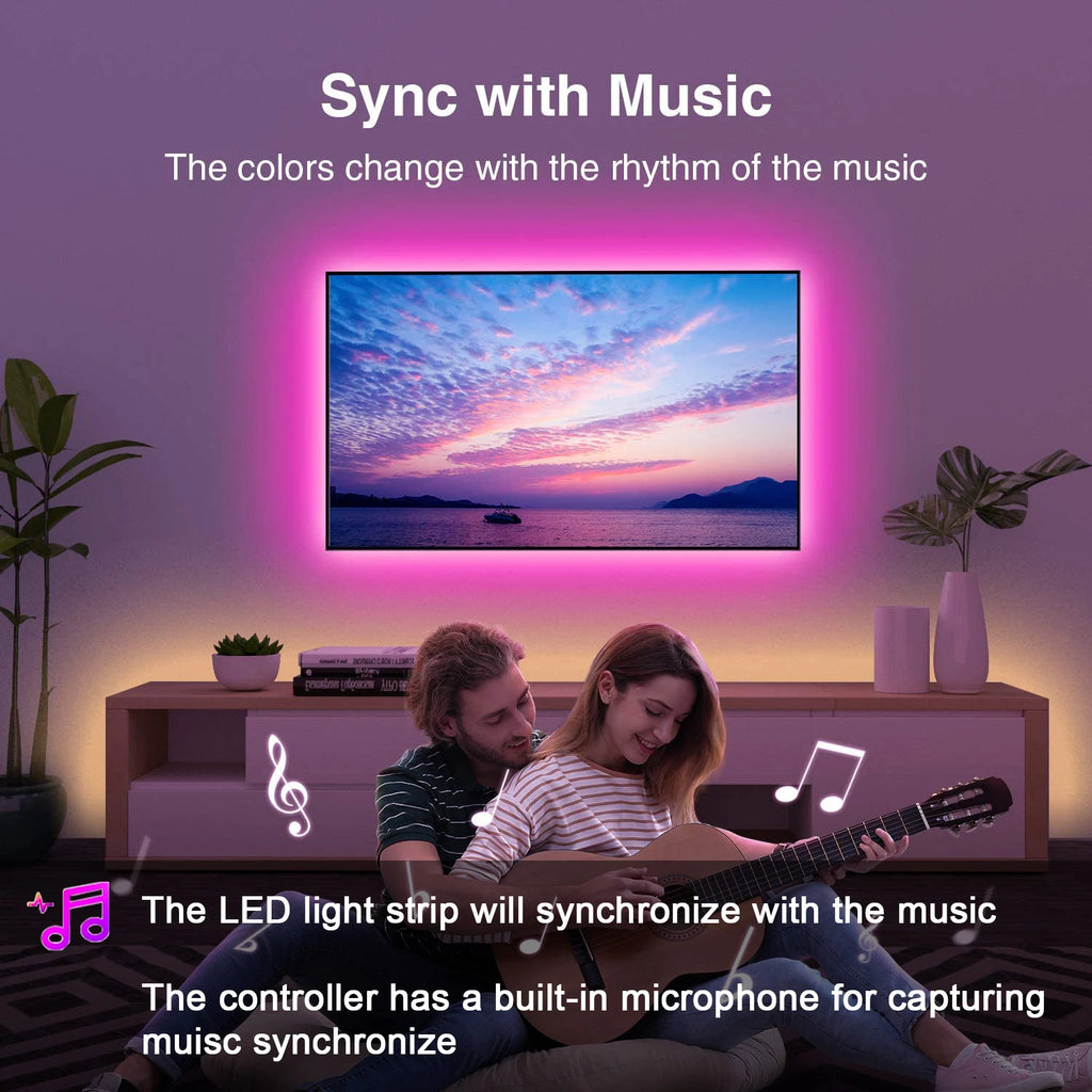 Led Strip Lights Music Sync Led Lights Room with APP Control, Flexible Ribbon Tape Lights for Home Party Decor TV Backlight