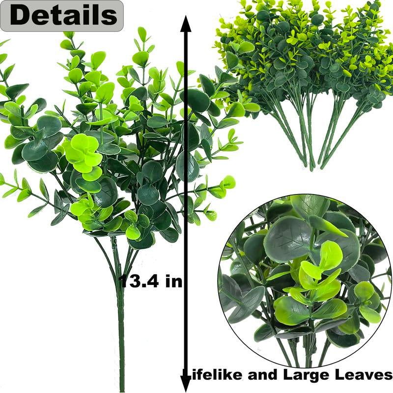 THINKTRAL 16 Pcs Artificial Eucalyptus Boxwood Plants - Outdoor UV Resistant Fake Plants for Porch, Garden, and Patio Decor